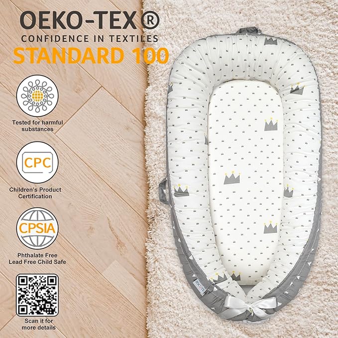 Baby Lounger | Organic Cotton Infant Lounger | Reversible, Adjustable & Portable Floor Lounger | Soft, Breathable, Washable Cover