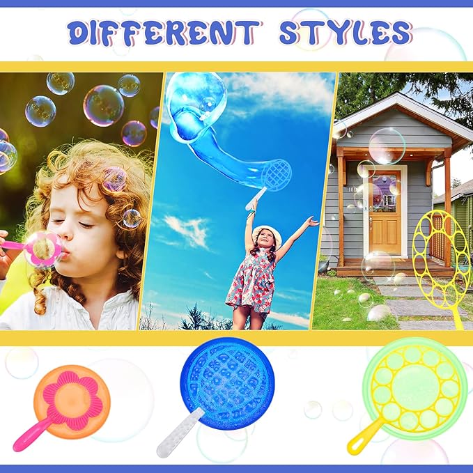 Lenwen 16 Pcs Giant Bubble Wands Kit Big Maker Toy Large Gigantic Bubble Wands with Refill and Tray for Summer School Birthday Outdoor Playtime Fun Activity Party Favors(Classic)