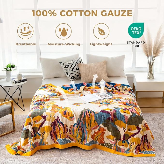 LUTBM Queen Throw Blanket for Bed 100% Cotton Boho Breathable Soft Quilt - Image 2