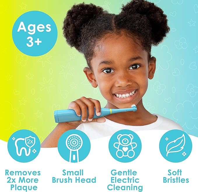 Brusheez Kids’ Electric Toothbrush Set - Safe & Effective for Ages 3+ - Parent Tested & Approved with Gentle Bristles, 2 Brush Heads, Rinse Cup, 2-Minute Timer, & Storage Base (Ollie The Elephant)