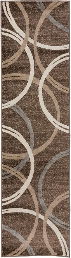 Rugshop Modern Wavy Circles Design Runner Rug 2'7" x 12' Brown