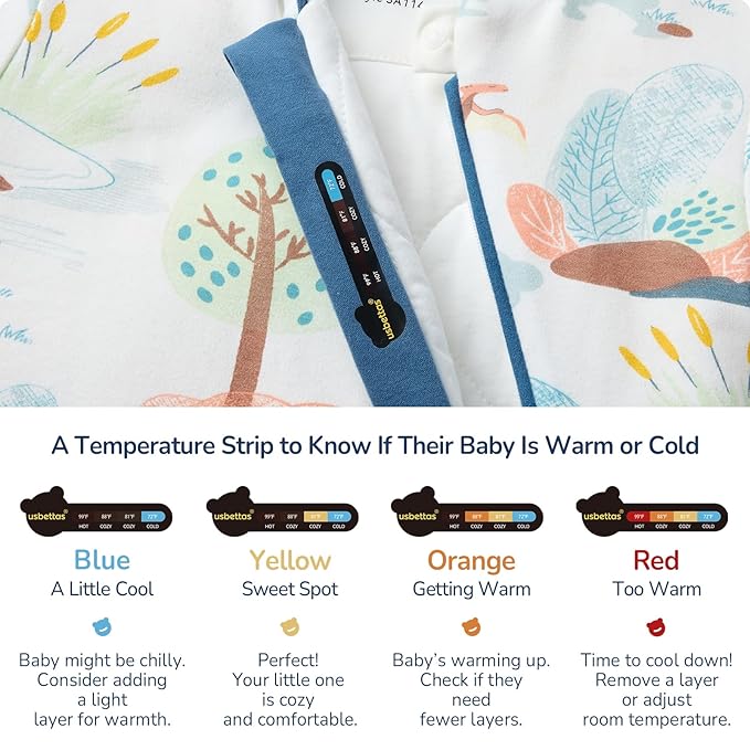 Baby Sleep Sack 3-6 Months, Cotton Detachable Long Sleeve Sleep Sack, 1.0 Tog Toddler Sleeping Sack with Temperature Strips, 2-Way Zipper Wearable Blankets for Newborns, Dinosaur