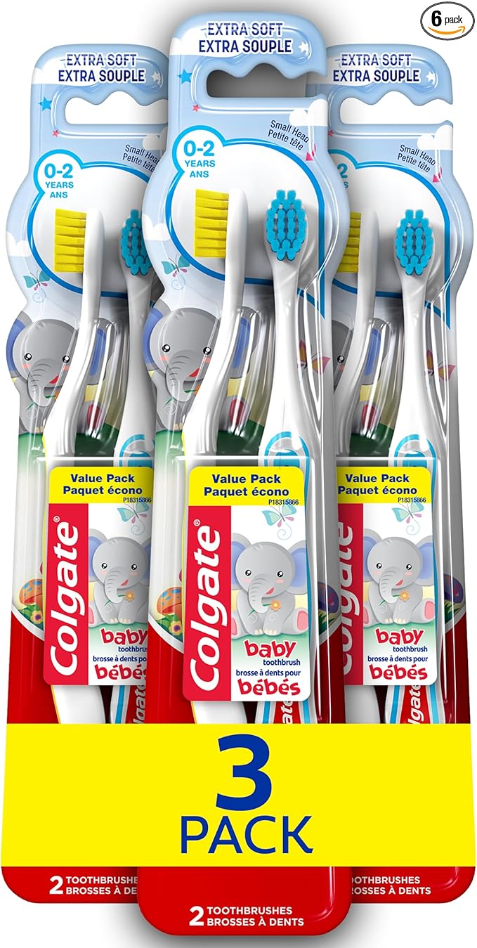 Colgate My First Baby and Toddler Toothbrush, Extra Soft Infant Training Toothbrush, Ages 0-2, 6 Count