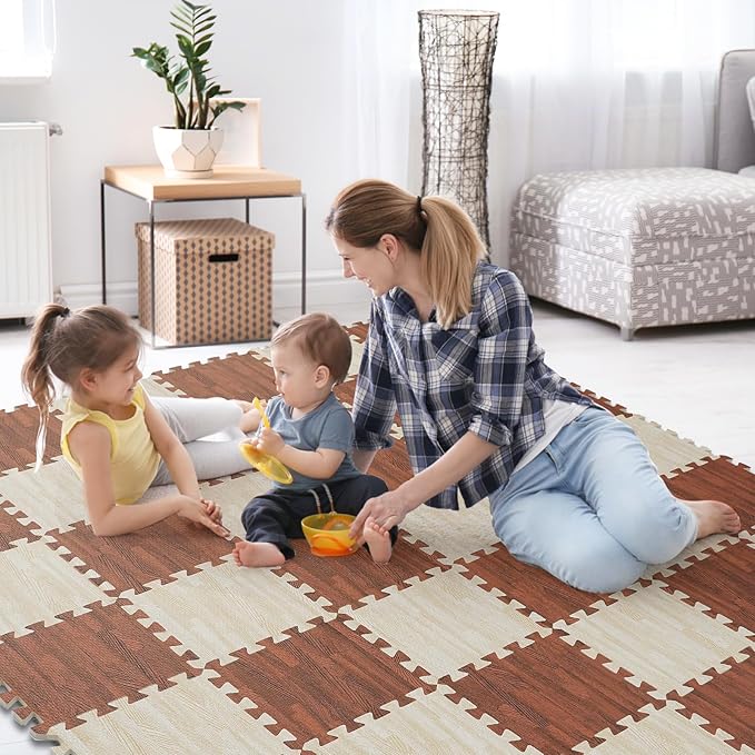 Skyweaver 12 Tiles Soft Non-Toxic Baby Play Mat for Floor EVA Foam Jigsaw Puzzle Play Mat, Interlocking Squares with 0.6inch for Babies, Toddlers & Kids Gym, Nursery, Playroom, White