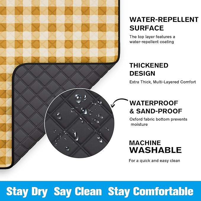 TigeJoy Extra Large Picnic Blanket Waterproof Foldable 80''x100'', Outdoor Picnic Mat Beach Blanket Sandproof for Park, Grass, Travel, Hiking, Camping Essentials, Gingham Picnic Blanket