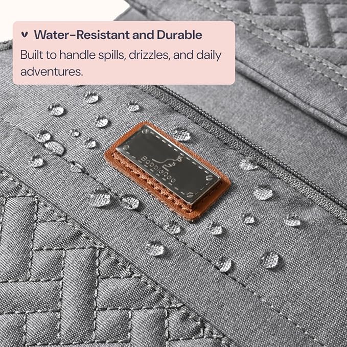 BabbleRoo Diaper Bag Backpack, Travel Backpack with Changing Pad, Pacifier Case & Stroller Straps, Multifunction, Waterproof, Unisex – Light Gray