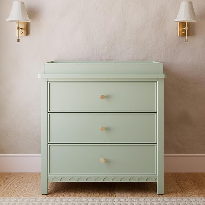 Graco Sasha 3-Drawer Chest with Changing Table Topper (Sage) – GREENGUARD Gold Certified, Nursery Bedroom Wood Chest with Spacious Storage, Interlocking Drawer System, Pre-Installed Tracks