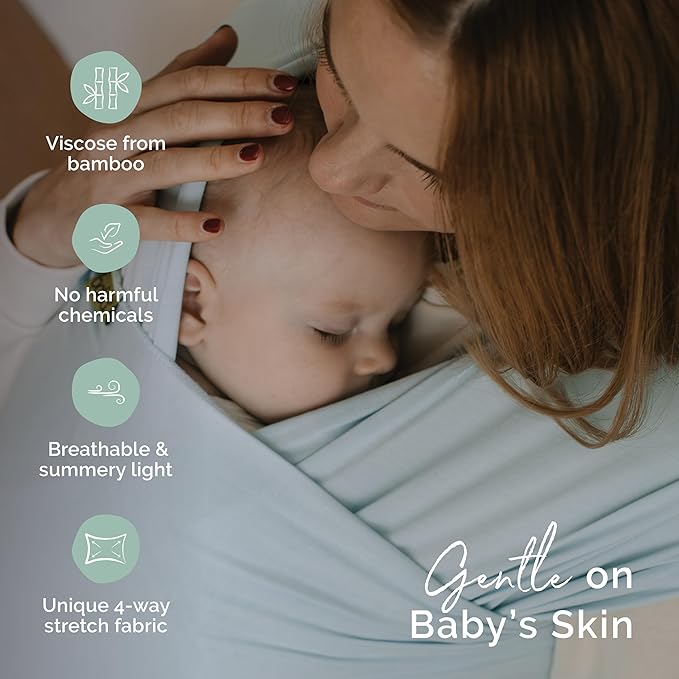 Boba Baby Wrap Carrier - Original Baby Carrier Wrap Sling for Newborns - Baby Wearing Essentials - Newborn Wrap Swaddle Holder, Newborn to Toddler Infant Sling (Serenity Light Blue)