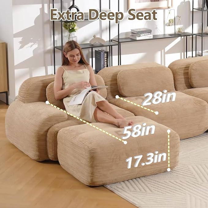 Boneless Sectional Couch, No Assembly Required, 117.3” Modular Cloud Sofa - Image 5