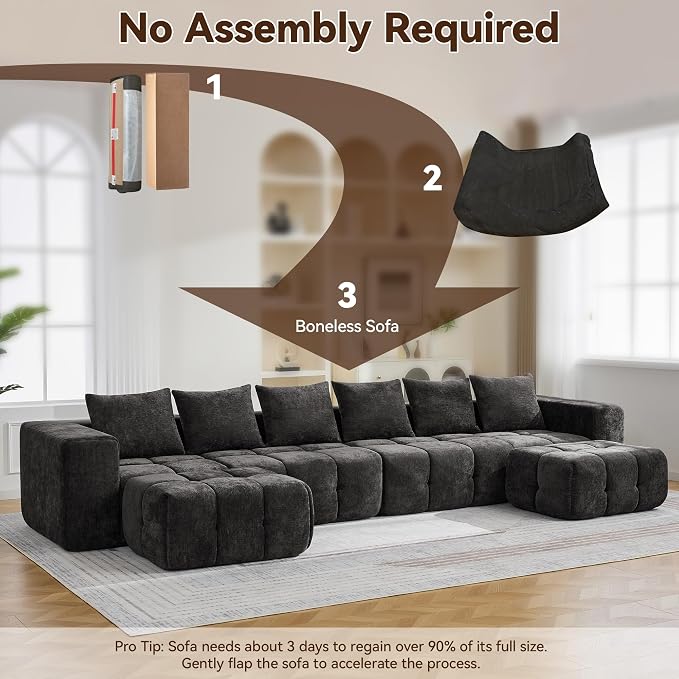 160" Oversized 6 Seater Boneless Couch, Comfy Cloud Modular Sectional Sofa - Image 6