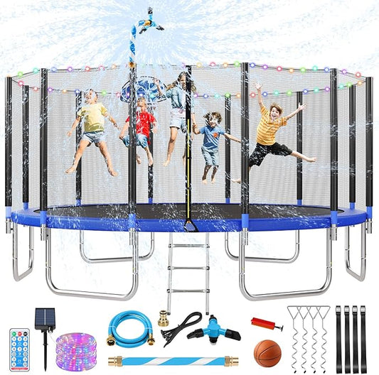 Upgraded 16FT 15FT 14FT 12FT 10FT 8FT Trampoline Outdoor with Basketball Hoop and Net, Capacity for 4-6 Kids and Adults