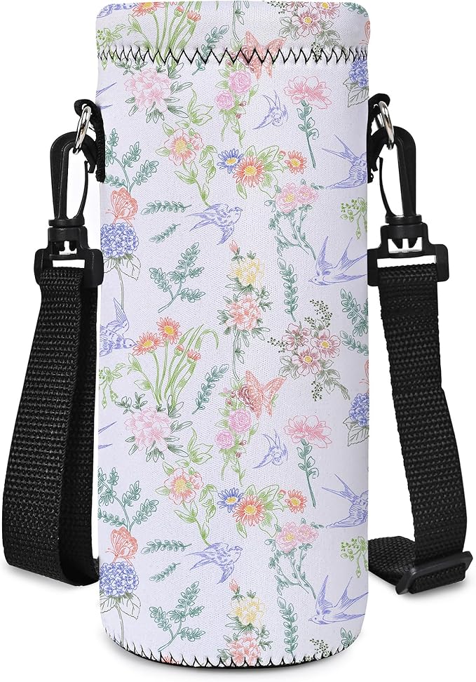RICHEN Neoprene Water Bottle Carrier Bag with Adjustable Shoulder Strap,Insulated Water Bottle Cover for Stainless Steel/Glass/Plastic Bottles