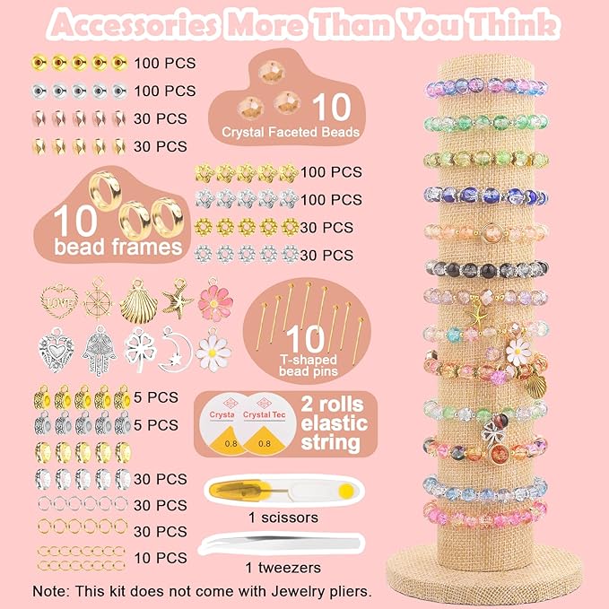 UFU 8mm Glass Beads for Jewelry Making, 1300+ Pcs 46 Colors Crackle Glass Beads Bracelet Making Kit, Round Crystal Beads for Bracelets Necklace DIY Crafts Gifts, Without Jewelry Pliers