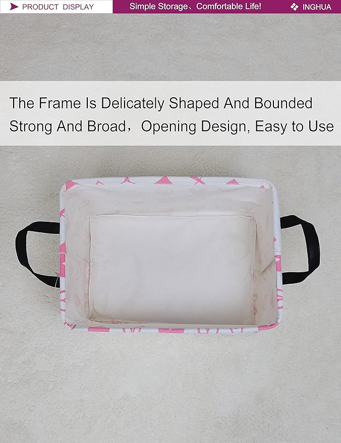 Rectangular Storage Basket Fabric Organizer Bin for Toys,Books,Clothes,Gifts,Pets-Perfect for Home,Office,Nursery,Dorm,Shelf(Rec-Pink hearts )
