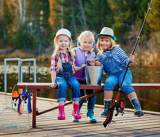 Urban Deco Kids Fishing Pole Set Portable Telescopic Kids Fishing Rod and Reel Combo Kit with Tackle Box for Beginners, Boys,Girls,Youth,Children