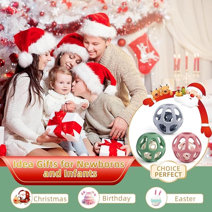 MCGMITT Sensory Balls for Baby, Easy Grasp Food Grade Stretchy Silicone Baby Teether Ball for 0-6 6-12 Months, BPA-Free Montessori Chew Toy, Newborn Infant Learning Developmental Toys Gift