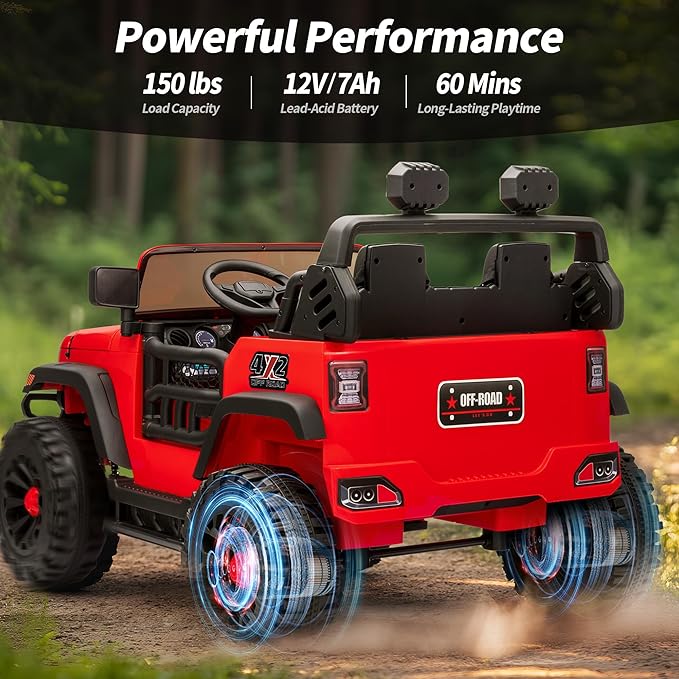 2 Seater Ride on Car Truck, 12V Kids Electric Ride on Toy for Big Kids Age 3-8 w/Remote Control- Red