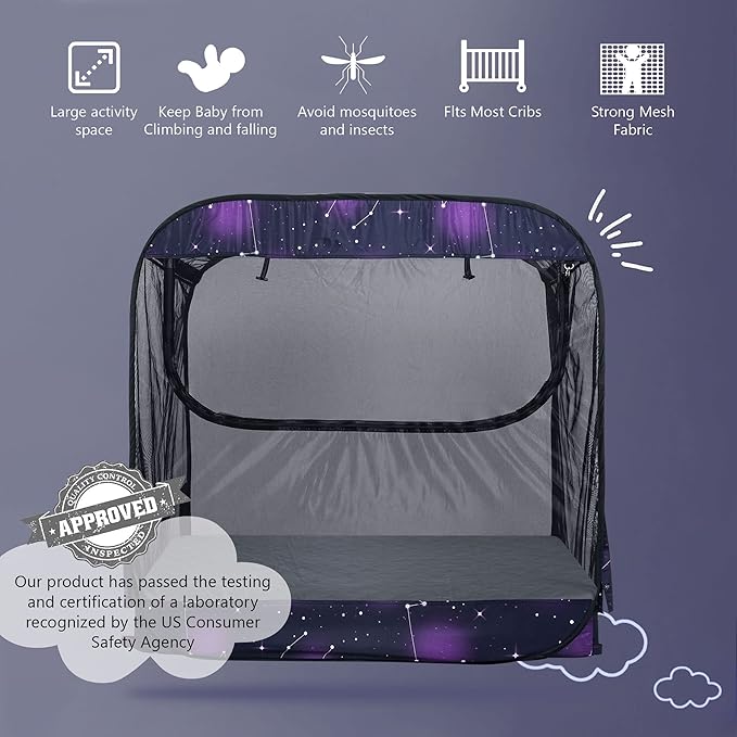 Porayhut Portable Baby Crib Net Safety Mesh Tent,Pop up Infant Mosquito Net, See Through Canopy Netting Cover for Baby&Toddler to Keep Baby from Climbing Out.