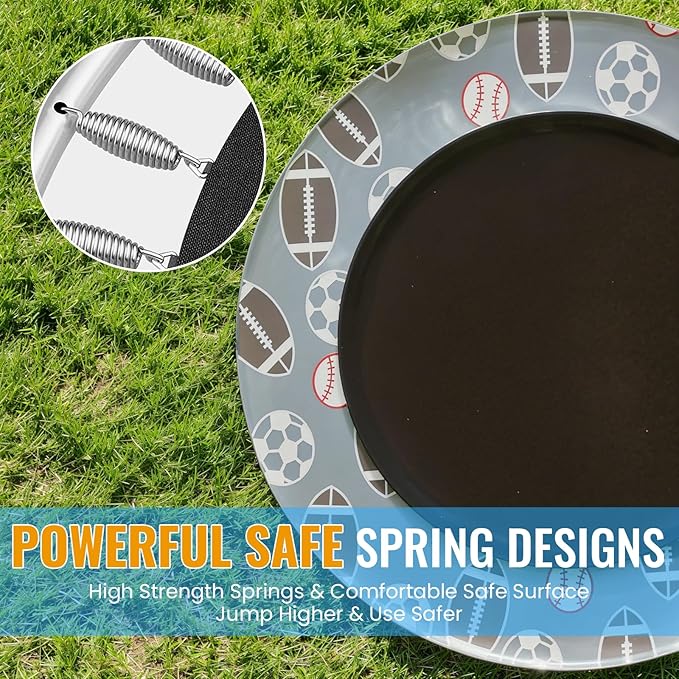 LAMERGE 55" 7-in-1 Round Trampoline for Kids Boys & Girls Ages 1-8, Indoor & Outdoor Trampoline for Fun, Adjustable Height Handrail ＆ Enclosed Safety Net ＆ Durable Designs for Toddlers Children