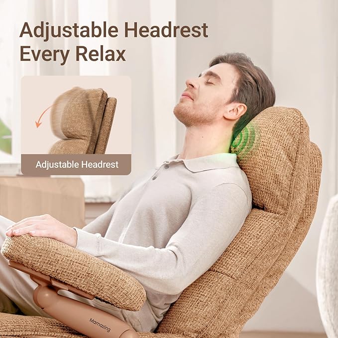 Nursery Swivel Glider Recliner Chair with Adjustable Armrests & Headrest, Rocking Chair Nursery with Removable Cover for Breastfeeding, FSC & Oeko-TEX Certified, Brown