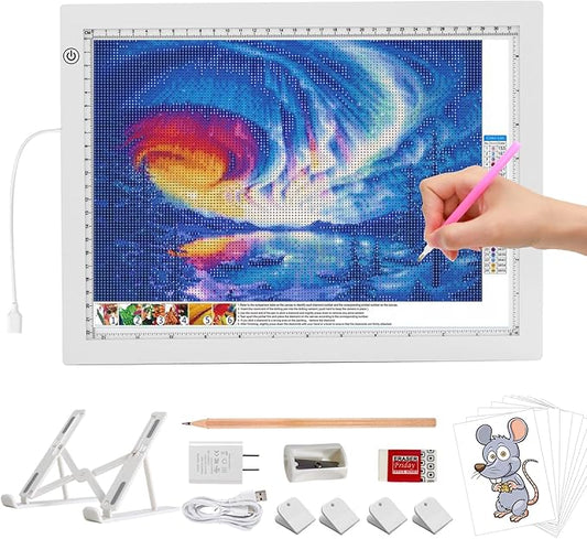 A4 LED Light Box for Tracing, elice Artist Drawing Lightbox Light Table Light Pad Light Copy Board, Up to 8000 Lux Super Bright Lightpad for Cricut Weeding Vinyl, Diamond Painting, Sketching (White)