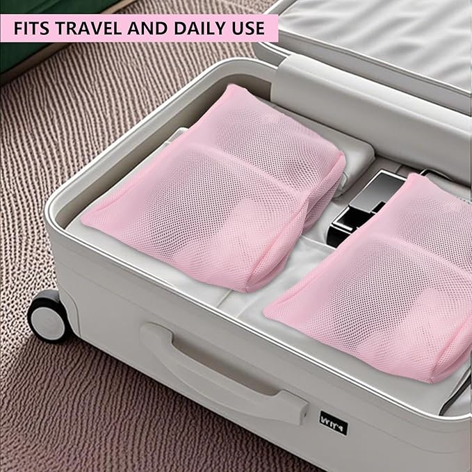 2 Pcs laundry bag with handles mesh laundry bags washing machine laundry totes travel storage and sorting bag for Clothes laundry bag for delicates(Pink2N)