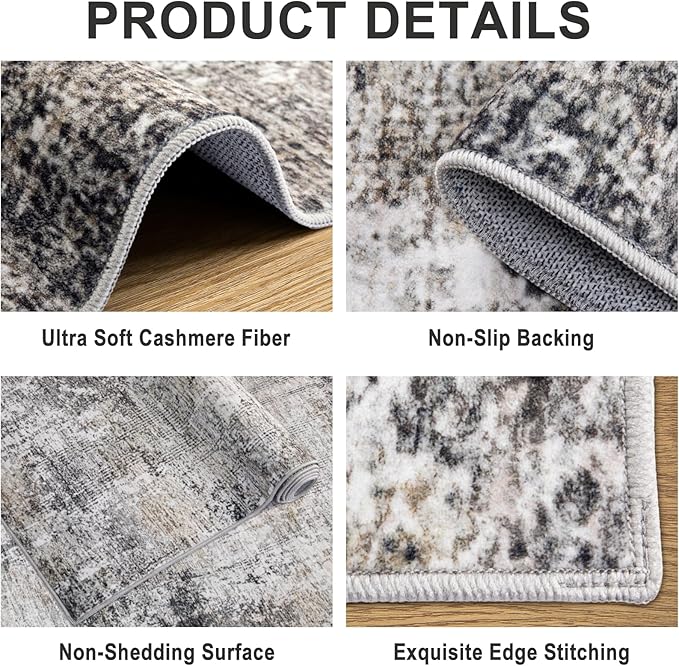 Area Rugs 10x14 Living Room - Washable Rug Modern Abstract Soft Large Neutral Non-Slip Carpet Indoor Floor Thin Carpets for Bedroom Dining Room Farmhouse Nursery Home Office Brown Black Grey