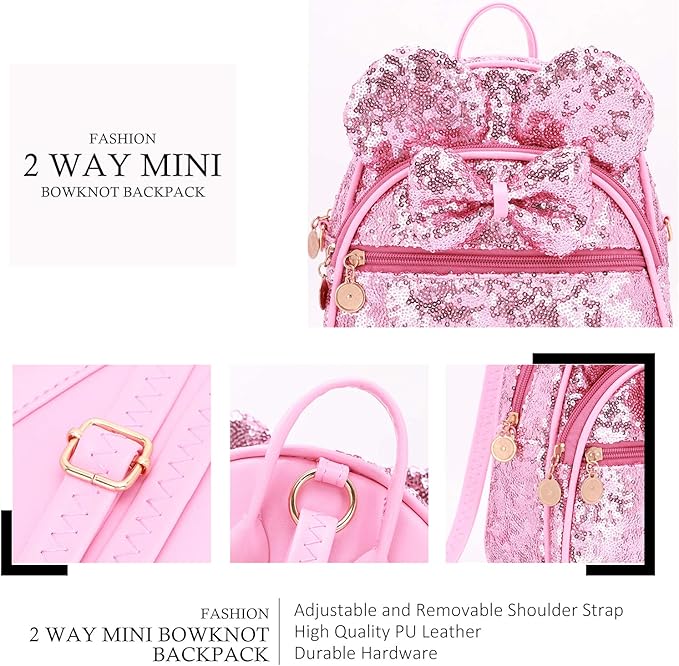 KL928 Girls Bowknot Polka Dot Cute Mini Backpack Small Daypacks Convertible Shoulder Bag Purse for Women