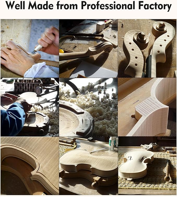 ADM 4/4 Full Size Wood Violin Set for Kids Teens Students Adults Beginner Acoustic Violin Matte Fiddle Starter Kit with Hard Case, Rosin, Shoulder Rest, Bow, Clip-on Tuner and Fingerboard Sticker