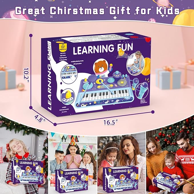 Mostop Toddler Musical Toys 5 in 1 Piano Keyboard Xylophone Drum with Microphone, DJ Table Instruments Learning Toys with Lights for Boys Girls Age 2-5, Kids Piano Drum Set Christmas Birthday Gift