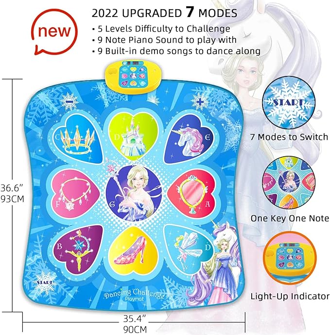 SUNLIN Dance Mat, Gifts Toys for Girls 3 4 5 6 7 8 Years Old, Frozen Theme Toys, Dance Pad with 7 Game Modes, 5 Challenge Levels, 9 Built-in Music, Birthday Gifts for Kids Ages 3-12