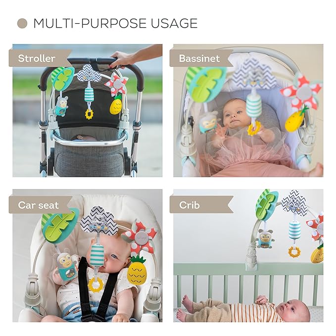 Taf Toys ‘Tropical Orchestra Arch’ | Ideal for Infant & Toddlers, Fits Stroller & Pram, Activity Arch with Fascinating Toys, Stimulates Baby’s Senses and Motor Skills Development, Easier Outdoors