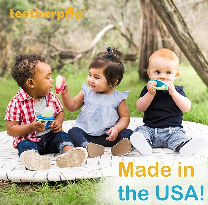 Teetherpop Fillable Silicone Teether for Babies (2-Pack) – Breastmilk Popsicle Molds for Teething w/Spill-Proof Sippy Slits – Freezable Baby Teethers for Liquids & Purées (Fuchsia/LimonTeal)