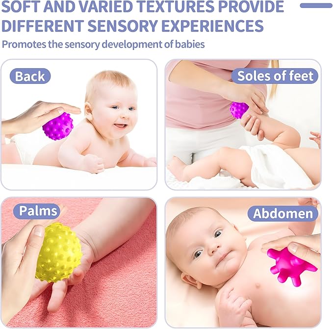 Sensory Balls - Montessori Toys, Multiple Textures Toddler Sensory Toys for Babies 1-3, Hand Catching Baby Balls, Blue Rattle 3-6 Months