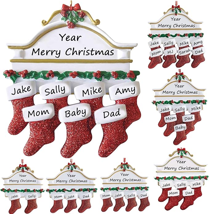 Personalized Christmas Ornaments 2025 Family of 2/3/4/5/6/7/8 Custom Christmas Stocking Ornament with Names Customized Ornaments for Xmas Tree,Family of 7