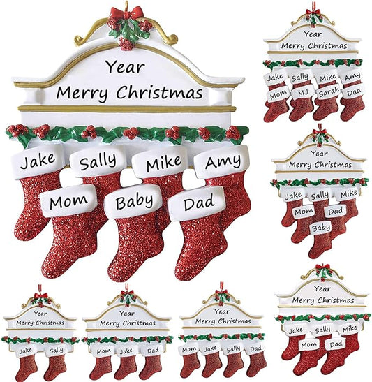 Personalized Christmas Ornaments 2025 Family of 2/3/4/5/6/7/8 Custom Christmas Stocking Ornament with Names Customized Ornaments for Xmas Tree,Family of 7