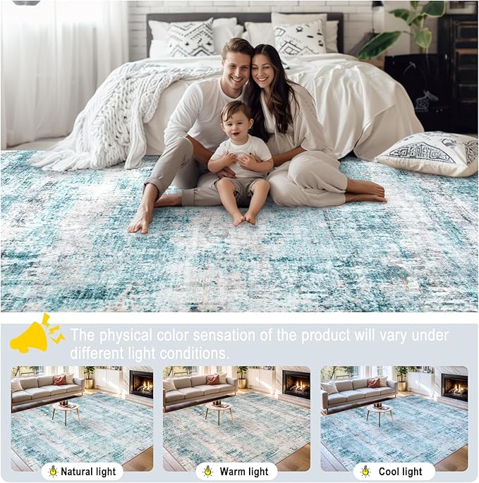 Area Rugs 10x12 Living Room - Washable Rug Modern Abstract Soft Large Neutral Non-Slip Carpet Indoor Floor Thin Carpets for Bedroom Dining Room Farmhouse Nursery Home Office Green