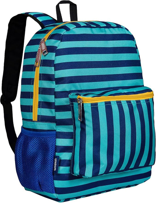 Wildkin 16-inch Kids Backpack – Durable, Padded & Spacious School Bag for Boys & Girls - Blue Stripes