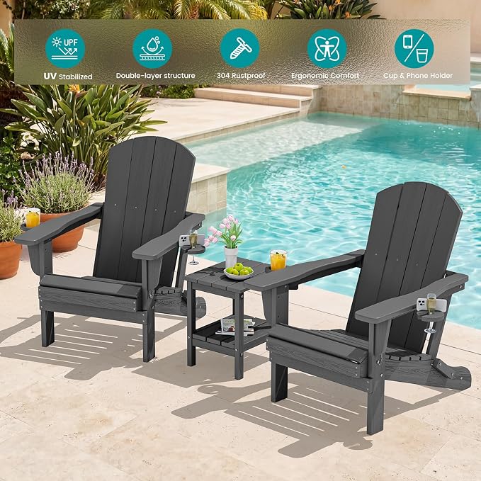 SERWALL Foldable Adirondack Chair Set of 4, HDPE Adirondack Chair - Image 2