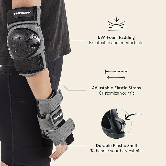 Retrospec Knee Pads, Elbow Pads & Wrist Guards for Men, Women & Kids - Protective Gear for Skateboarding, Roller Skate, Rollerblade, BMX & Scooter - Multi Sport Pad Set