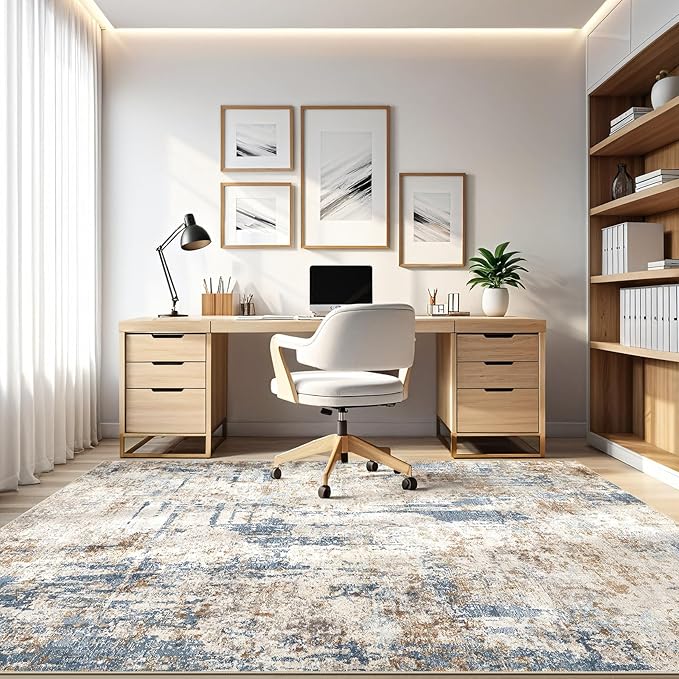 6x9 Area Rugs Washable Rug: Large Abstract Modern Soft Stain Resistant Indoor Floor Non Slip Accent Carpet for Living Room Bedroom Nursery Playroom Dining Room Office Dorm Home House Decor- Tan