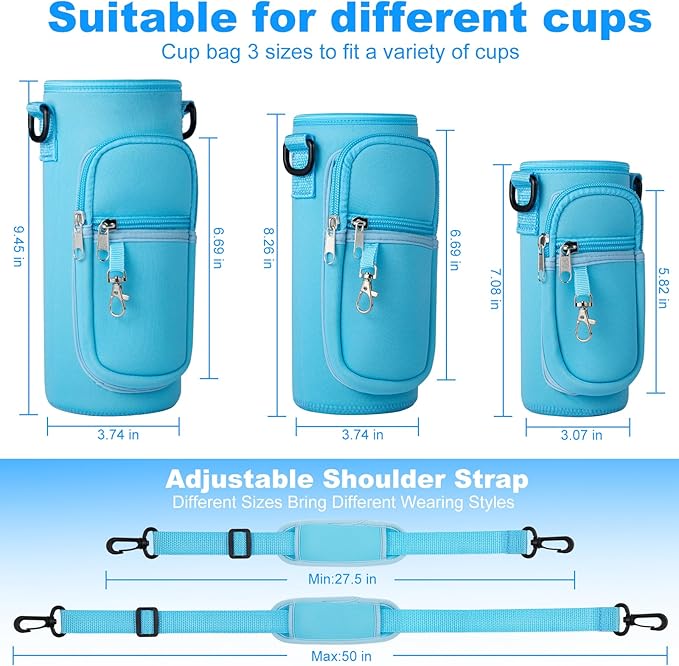 Water Bottle Holder with Strap for Hydroflask 32oz 40oz, Carrier Sling Bag with Phone Pocket Sleeve for Men Women Hiking Camping Travelling