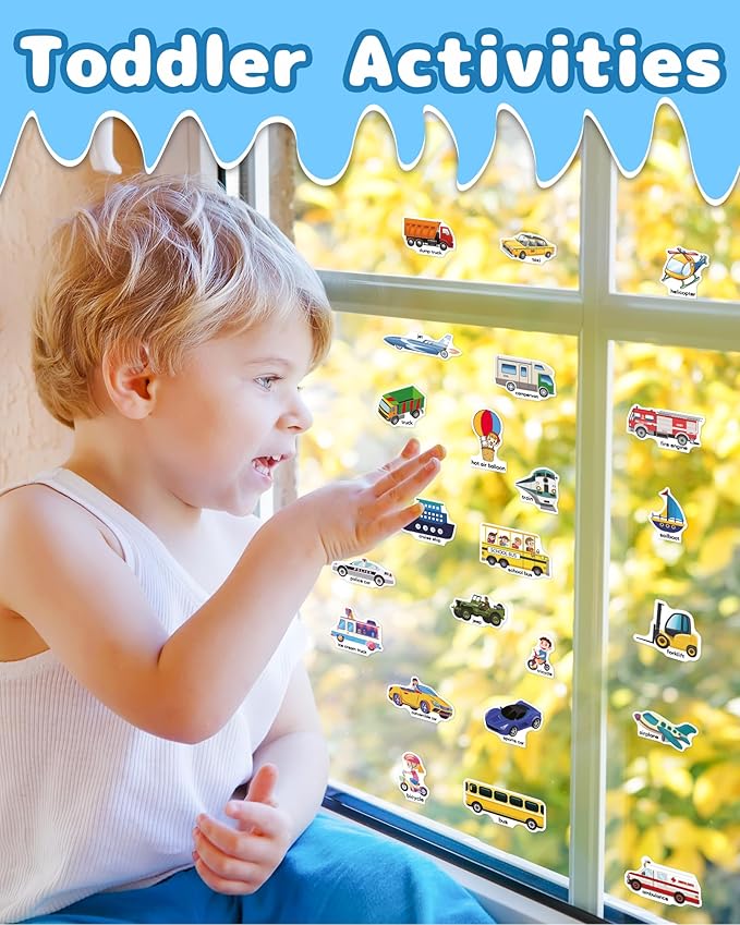 Benresive Reusable Sticker Book for Toddlers 2-4 Years, Fun Travel Stickers for Kids, Waterproof Sticker Books for Toddlers 1-3, Crafts Activities for Todddlers 1-3 2-4 3-5 - Vehicle