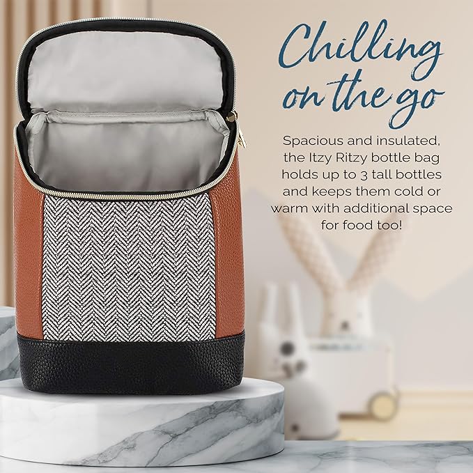 Itzy Ritzy Insulated Bottle Bag – Keeps Bottles Warm or Cool - Holds 3 Bottles & Features Interior Pocket For Ice Pack (Not Included), Coffee and Cream