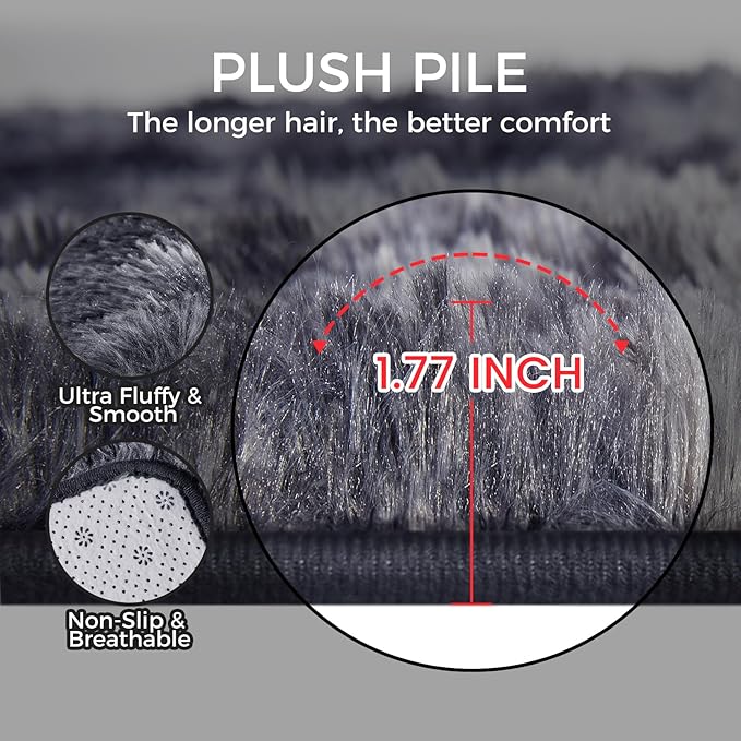 Ultra Soft Rug for Living Room, 4X6 Fluffy Shag Area Rug for Bedroom, Modern Shaggy Carpets Fuzzy Rug for Teens Dorm Nursery Home Decor Aesthetic, Upgrade Anti-Skid Durable, Tie Dye Black and Grey