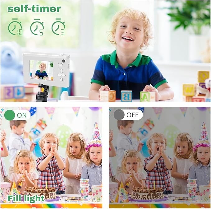 Digital Camera FHD 1080P Video & 8X Digital Zoom - Compact Point and Shoot Digital Camera with 2.4" Screen, 800mAh Rechargeable Battery - Portable Small Camera for Kids Teens Girls Boys(Silver)