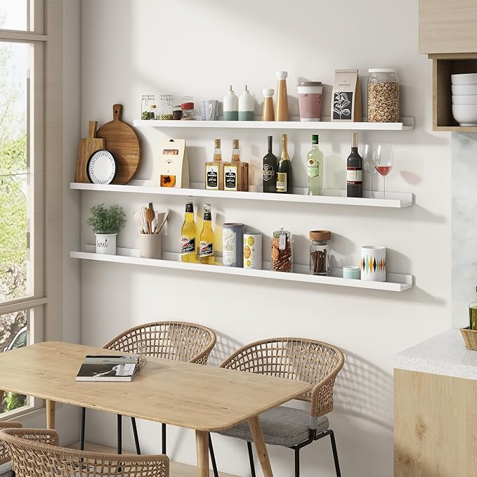 Picture Ledge Shelf for Wall, 24 inch Solid Pine Wood Nursery Book Shelves 2 Packs, Floating Ledge Shelves for Kids' Room Bedroom Bathroom Living Room Photo Frames Office Nursey Wall Decor, White