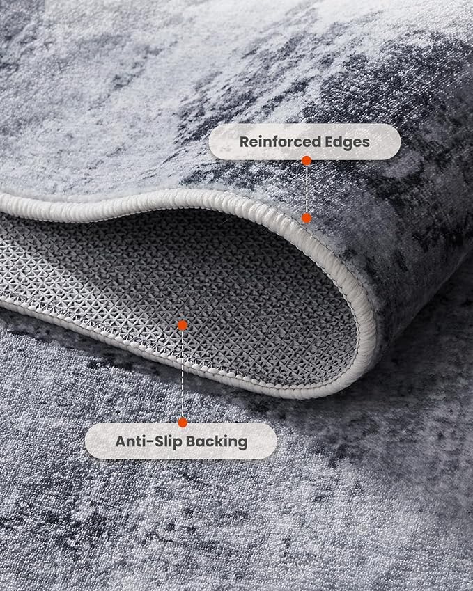 Amada 8x10 Area Rug, Modern Abstract Living Room Rug with Non-Slip Backing & Short Pile, Large Washable Rug with Abstract Pattern for Living Room, Bedroom and Dinning Room, Grey