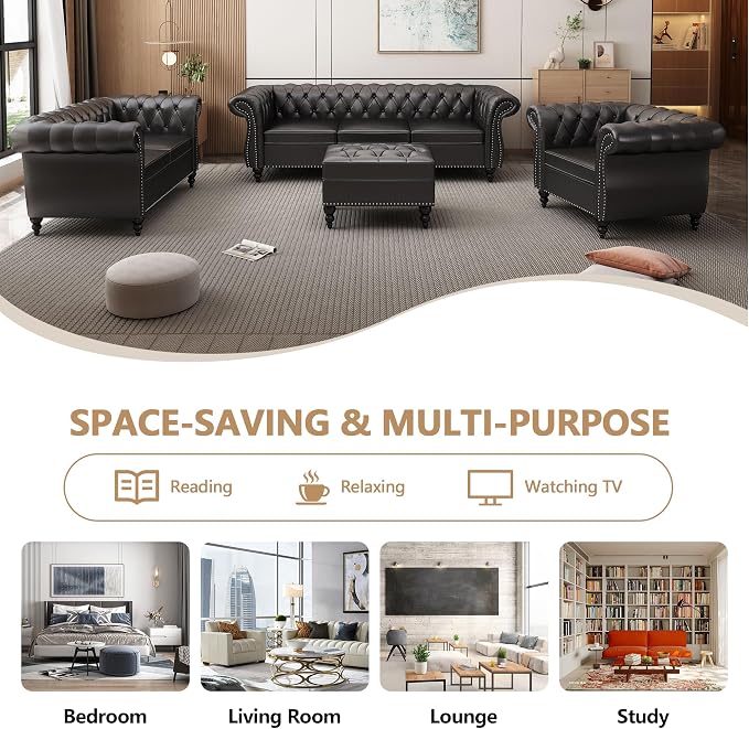 QHITTY 3 Piece Living Room Set, Sectional Chesterfield Sofa Chair Contemporary - Image 6