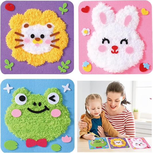 DIY Embroidery Doll Kit, Cartoon Animal Craft Sewing Kit for Kids, Felt Crafts, Beginner Sewing for Kids Ages 4-8 Plus - Helps Develop Fine Motor Skills (3PCS-Frog/Lion/Rabbit)